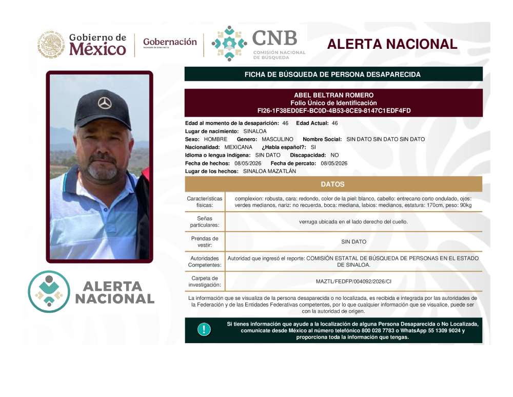 Persona desaparecida Abel Beltran Romero