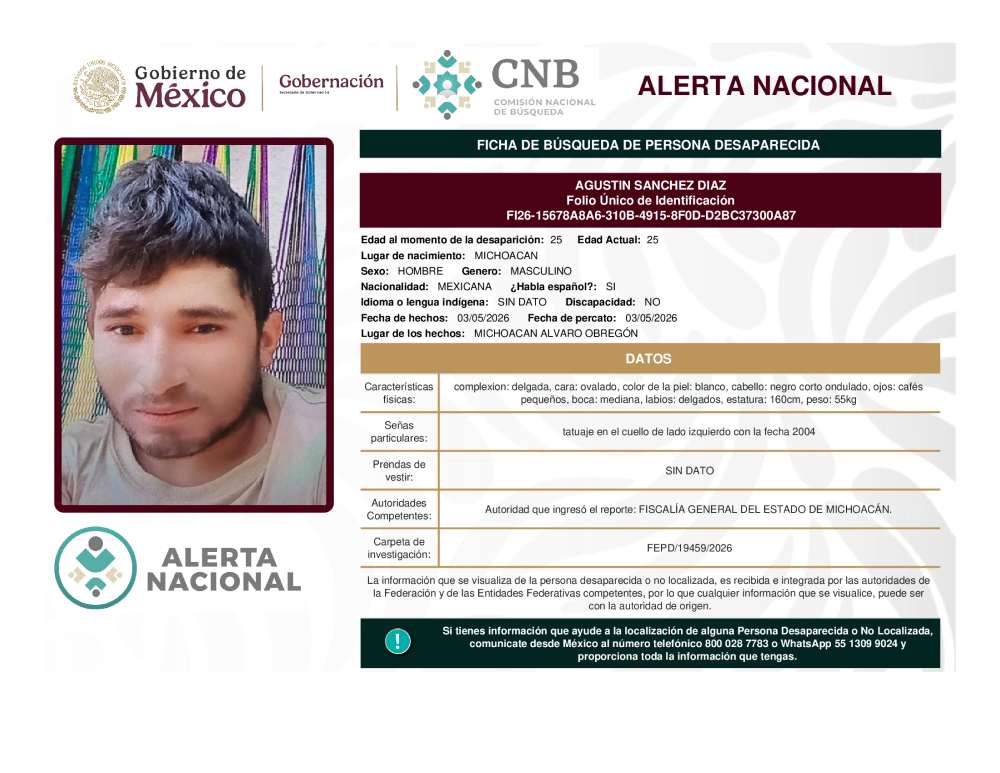Persona desaparecida Agustin Sanchez Diaz