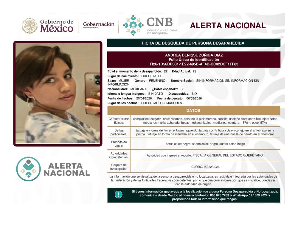Persona desaparecida Andrea Denisse Zuñiga Diaz