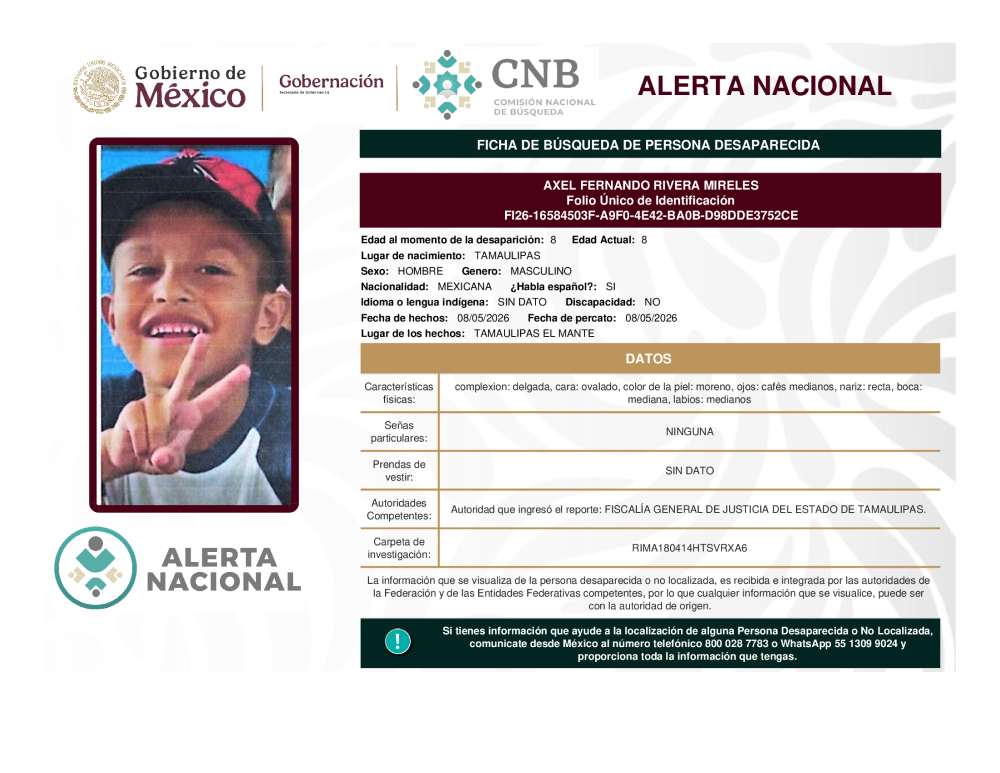 Persona desaparecida Axel Fernando Rivera Mireles