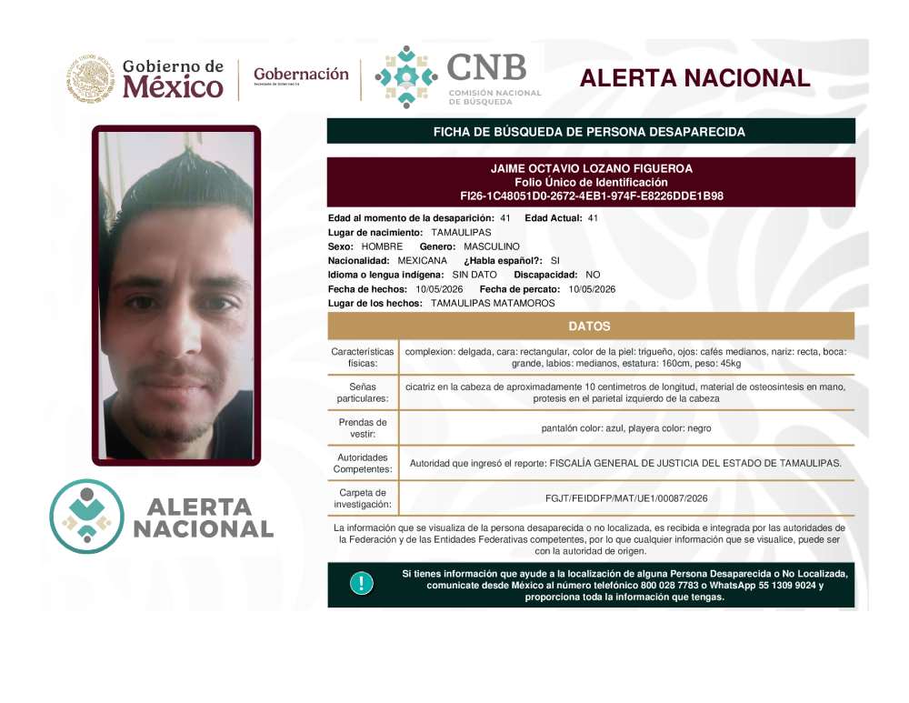 Persona desaparecida Jaime Octavio Lozano Figueroa