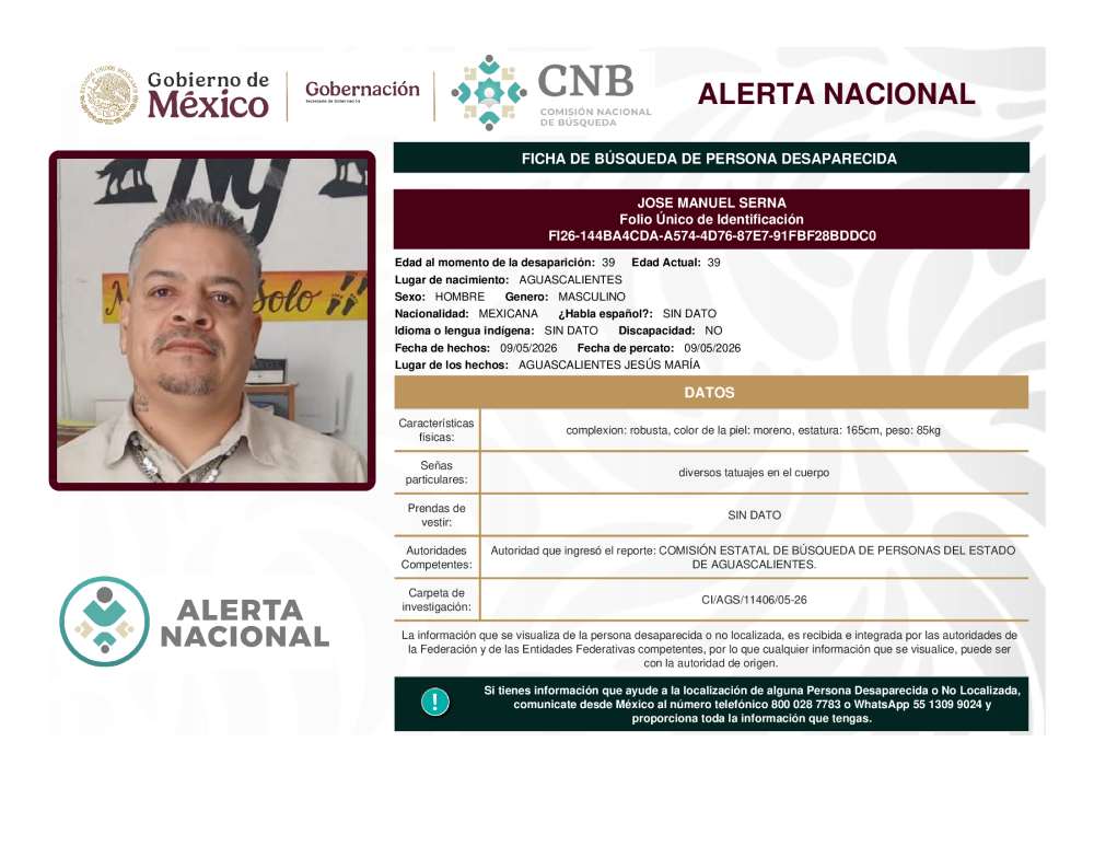 Persona desaparecida Jose Manuel Serna