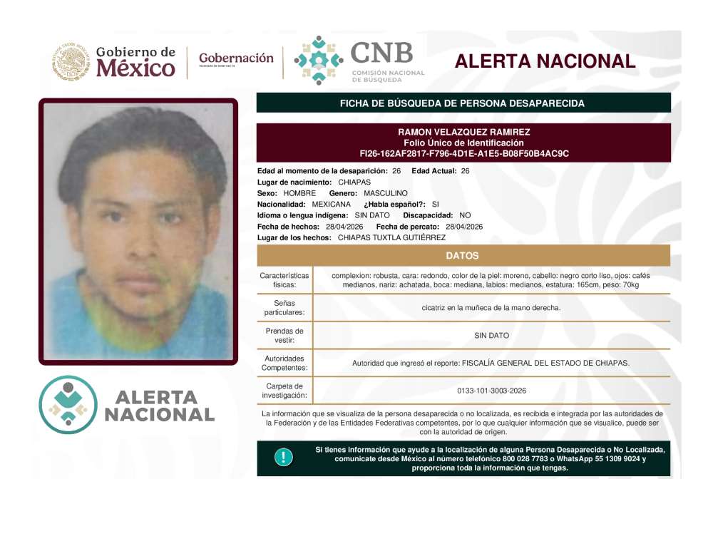 Persona desaparecida Ramon Velazquez Ramirez