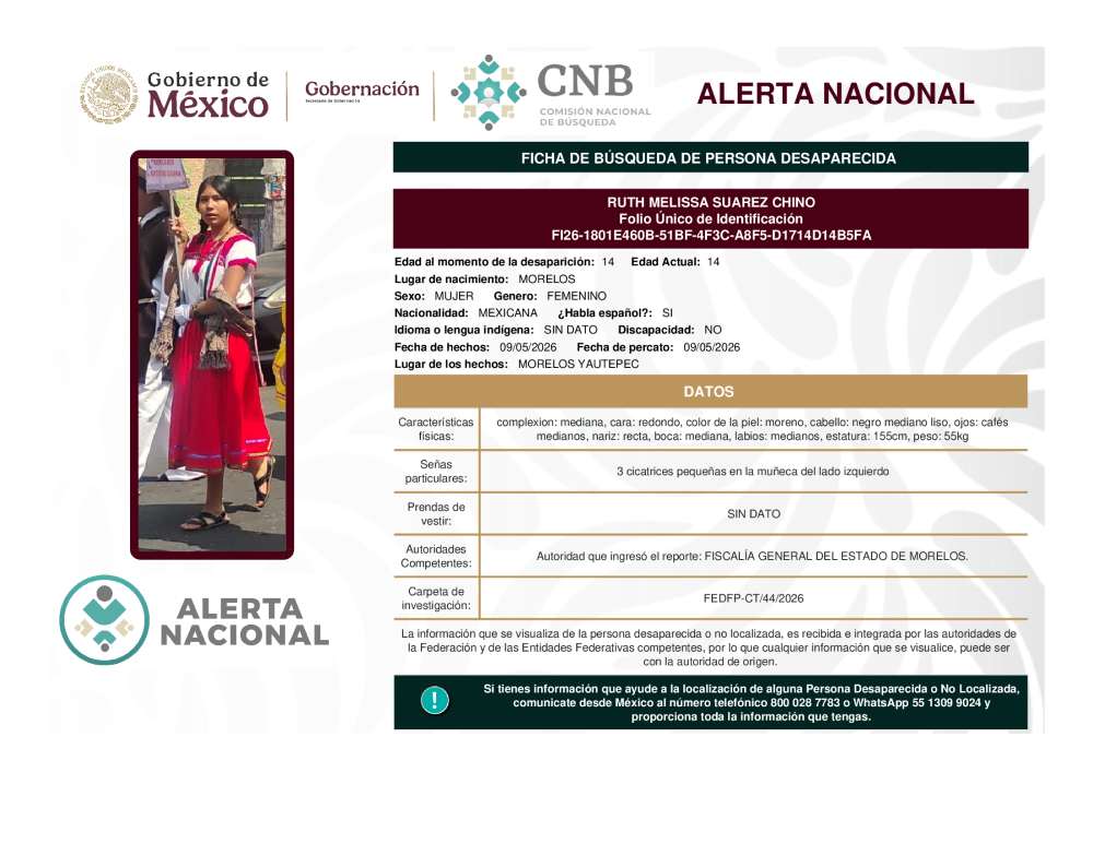Persona desaparecida Ruth Melissa Suarez Chino