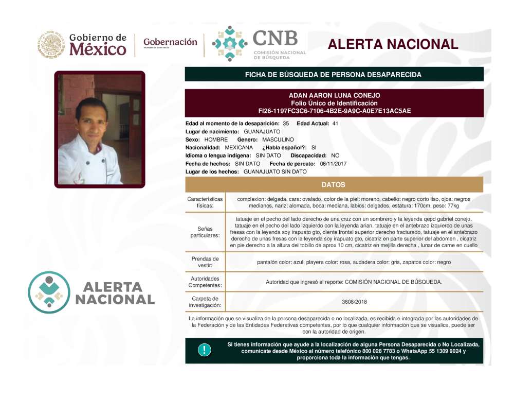 Persona desaparecida Adan Aaron Luna Conejo
