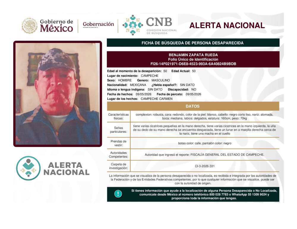 Persona desaparecida Benjamin Zapata Rueda