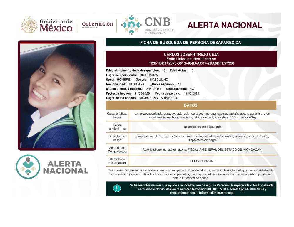 Persona desaparecida Carlos Josefh Trejo Ceja