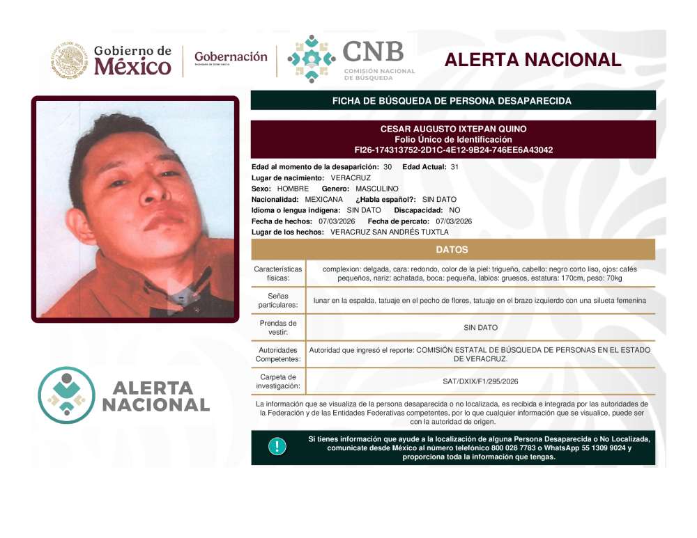 Persona desaparecida Cesar Augusto Ixtepan Quino