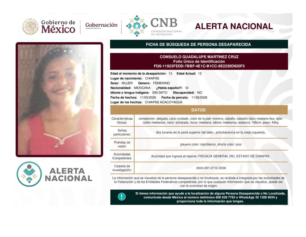Persona desaparecida Consuelo Guadalupe Martinez Cruz