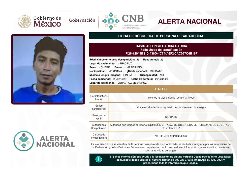 Persona desaparecida David Alfonso Garcia Garcia