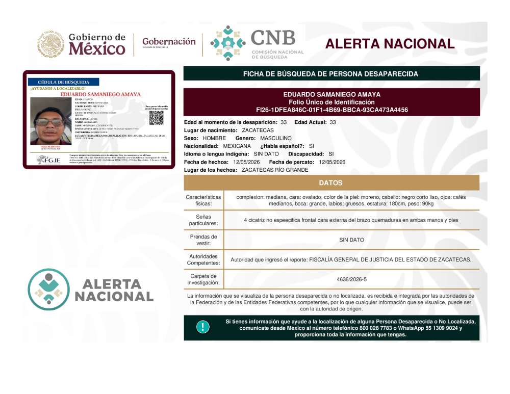 Persona desaparecida Eduardo Samaniego Amaya