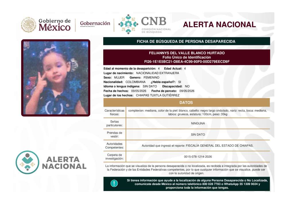Persona desaparecida Feliannys Del Valle Blanco Hurtado
