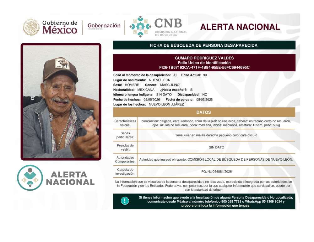Persona desaparecida Gumaro Rodriguez Valdes