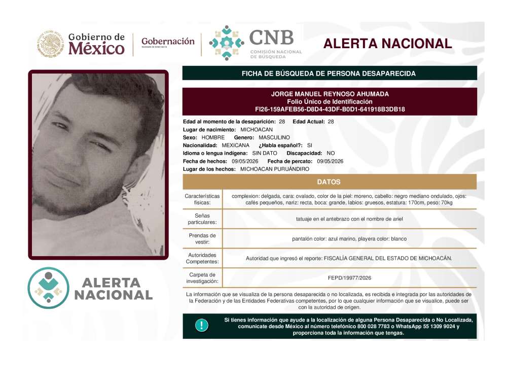 Persona desaparecida Jorge Manuel Reynoso Ahumada