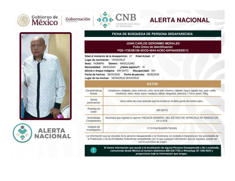 Persona desaparecida Juan Carlos Geronimo Morales