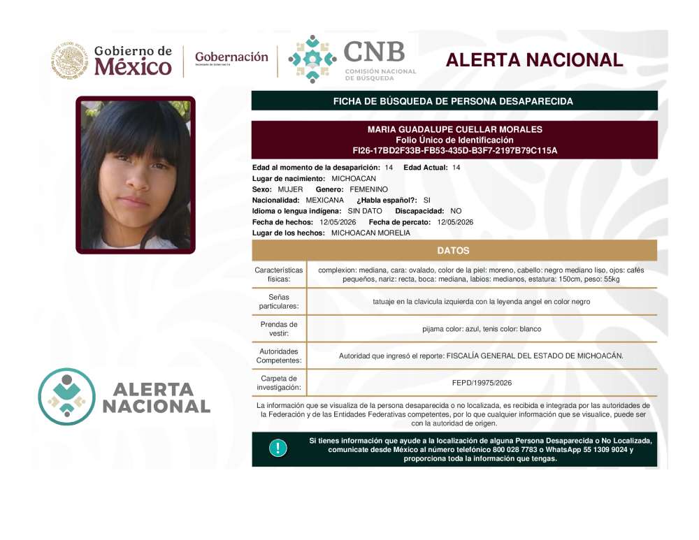 Persona desaparecida Maria Guadalupe Cuellar Morales