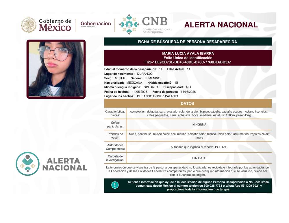 Persona desaparecida Maria Lucia Ayala Ibarra