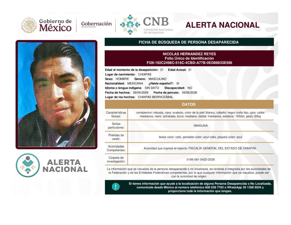 Persona desaparecida Nicolas Hernandez Reyes