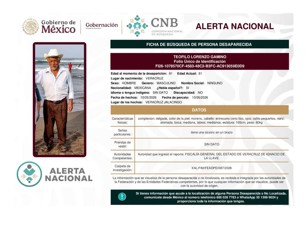 Persona desaparecida Teofilo Lorenzo Gamino