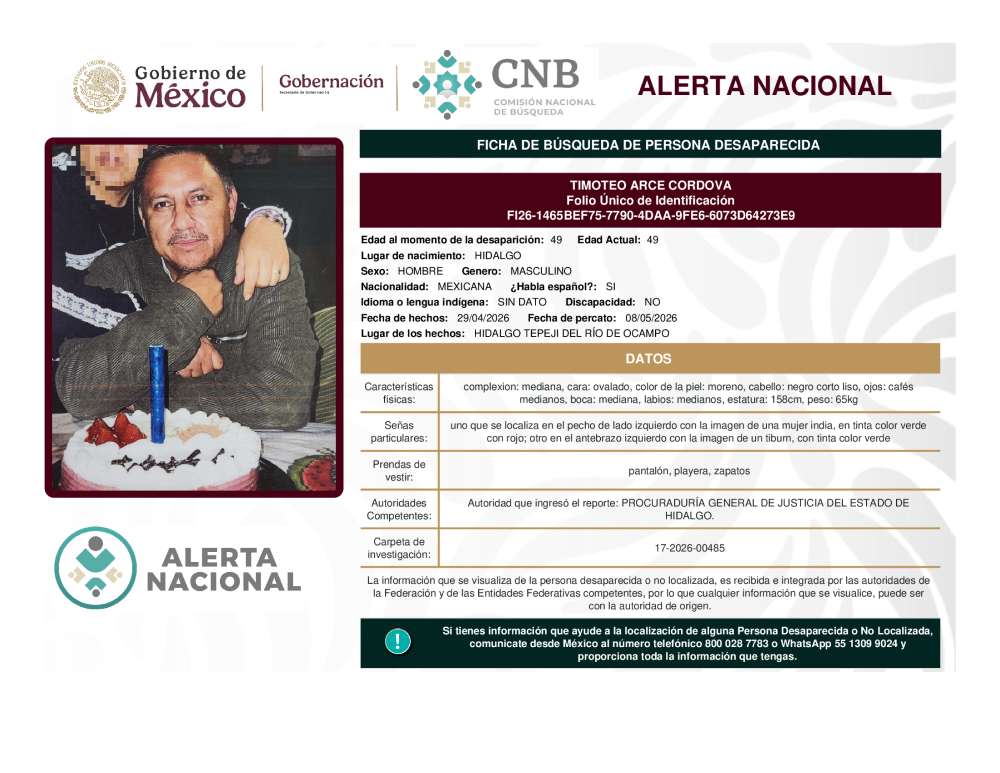 Persona desaparecida Timoteo Arce Cordova