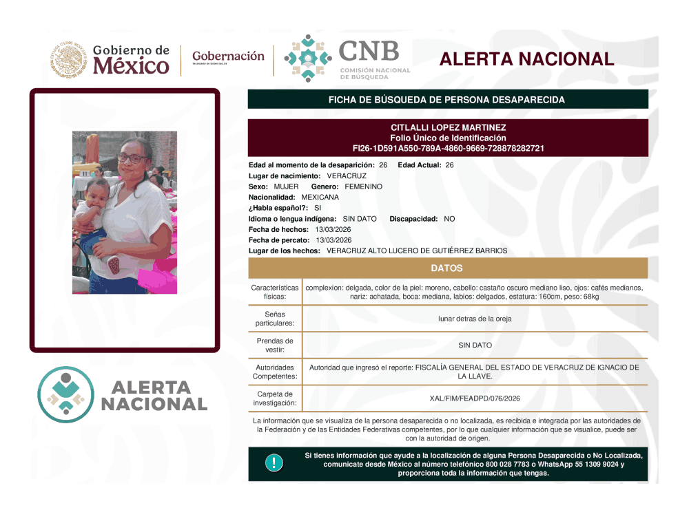 Persona desaparecida Citlalli López Martínez