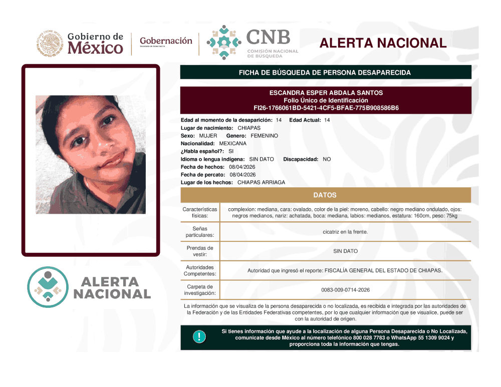 Persona desaparecida Escandra Esper Abdala Santos