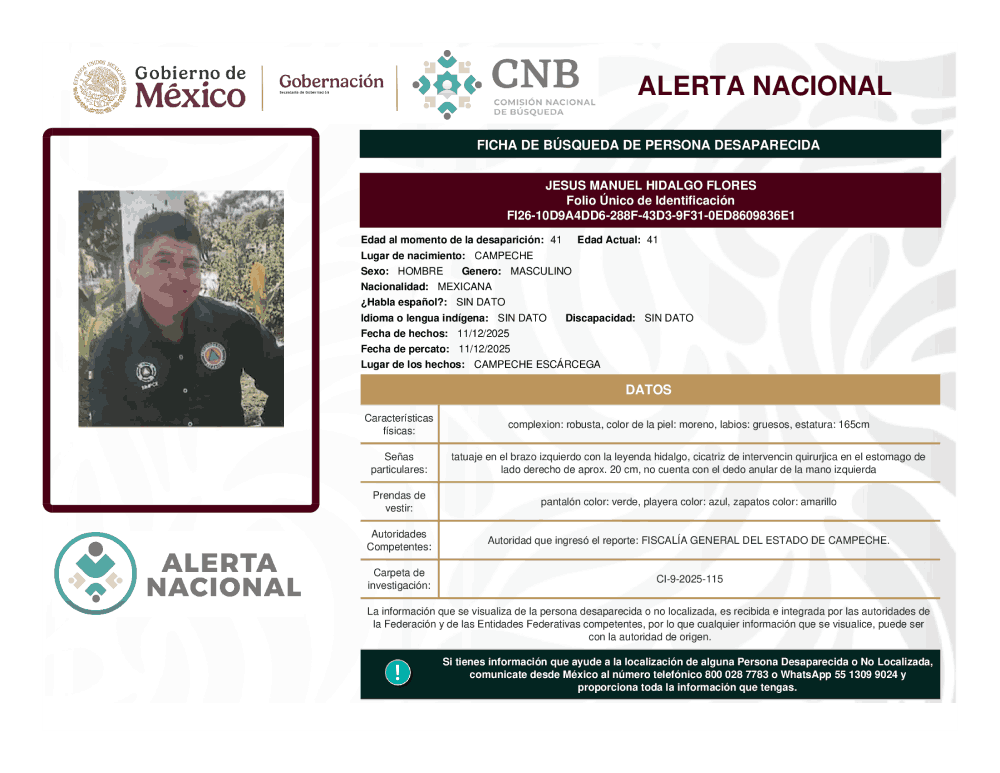 Persona desaparecida Jesús Manuel Hidalgo Flores