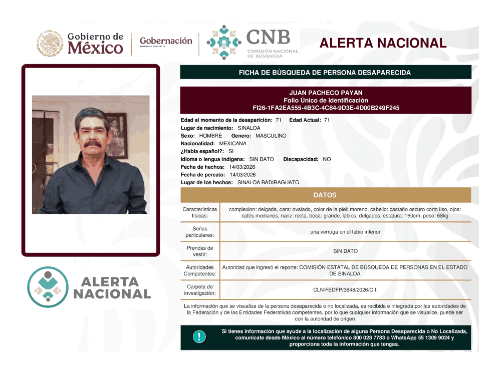 Persona desaparecida Juan Pacheco Payan