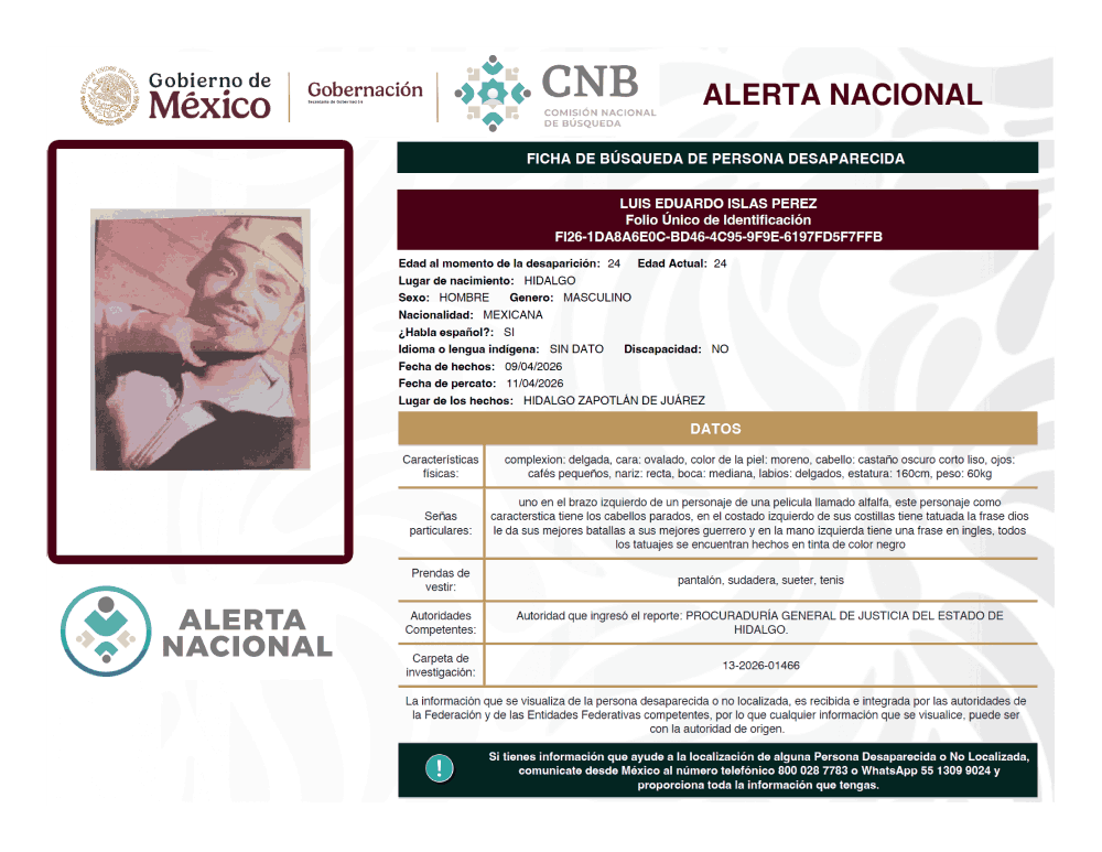 Persona desaparecida Luis Eduardo Islas Pérez