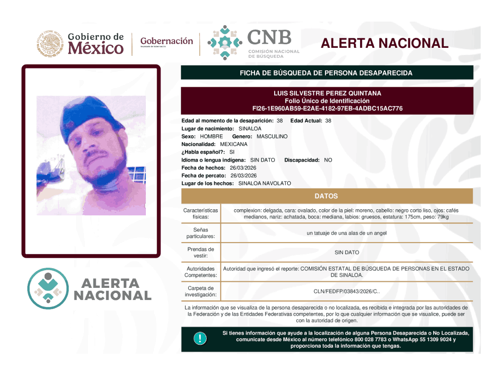 Persona desaparecida Luis Silvestre Pérez Quintana