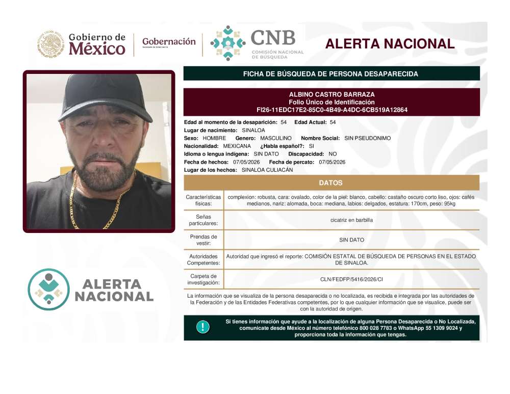 Persona desaparecida Albino Castro Barraza