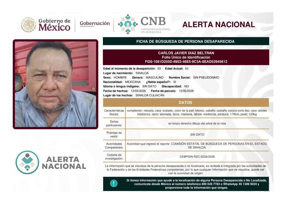 Persona desaparecida Carlos Javier Diaz Beltran