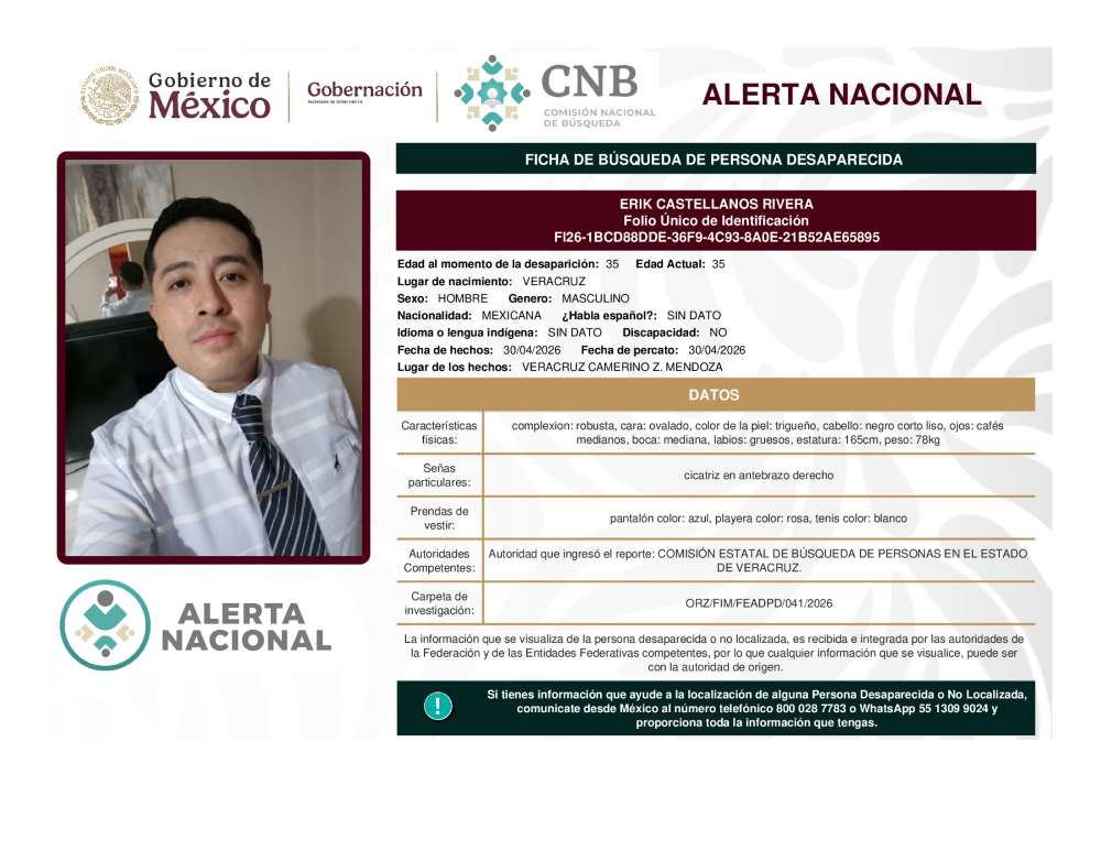 Persona desaparecida Erik Castellanos Rivera