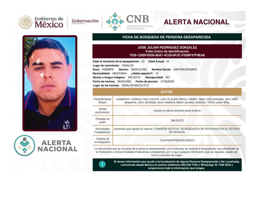 Persona desaparecida Jose Julian Rodriguez Gonzalez