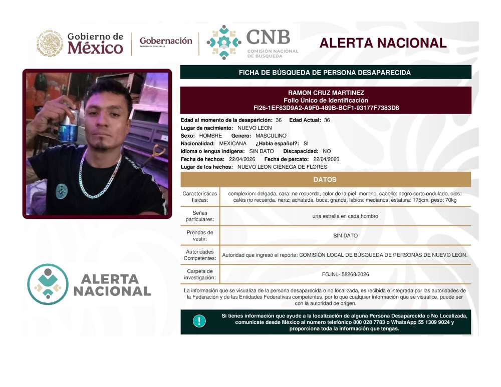 Persona desaparecida Ramon Cruz Martinez
