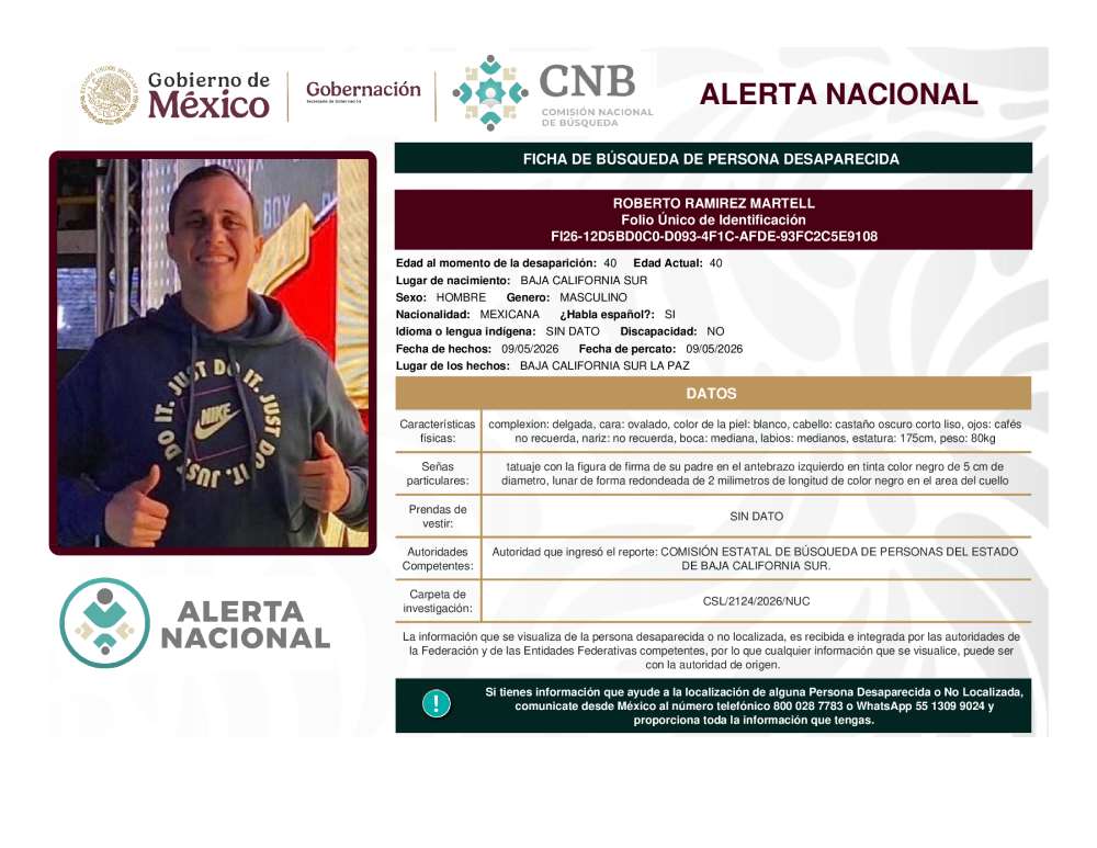 Persona desaparecida Roberto Ramirez Martell