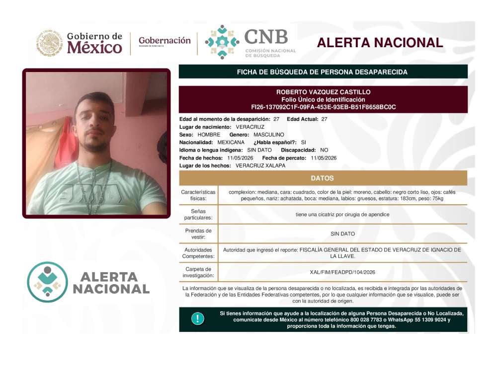 Persona desaparecida Roberto Vazquez Castillo
