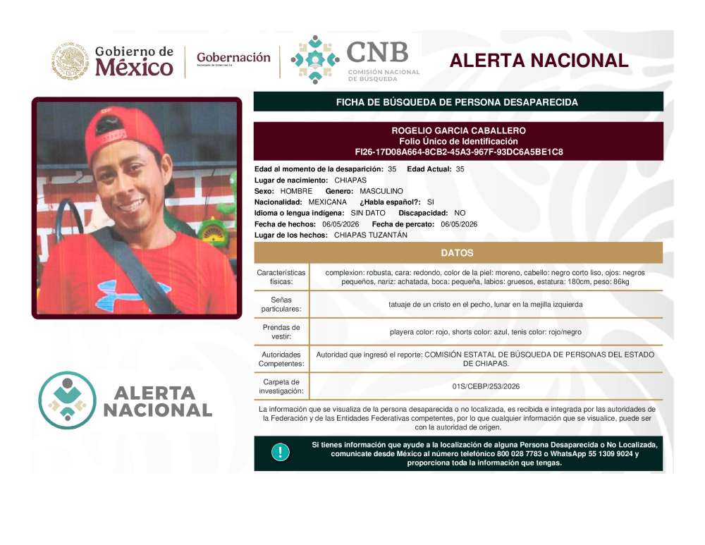 Persona desaparecida Rogelio Garcia Caballero