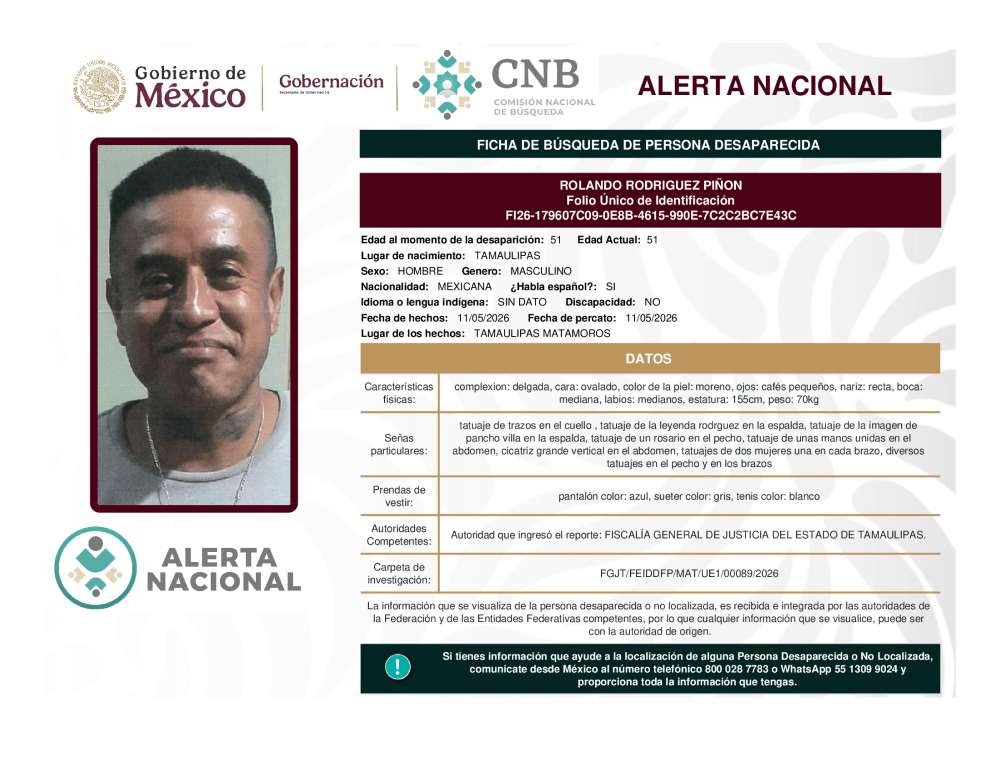 Persona desaparecida Rolando Rodriguez Piñon