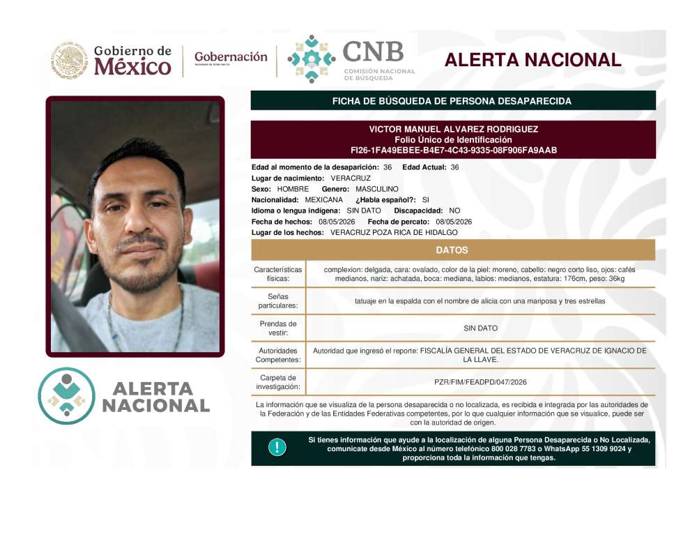 Persona desaparecida Victor Manuel Alvarez Rodriguez