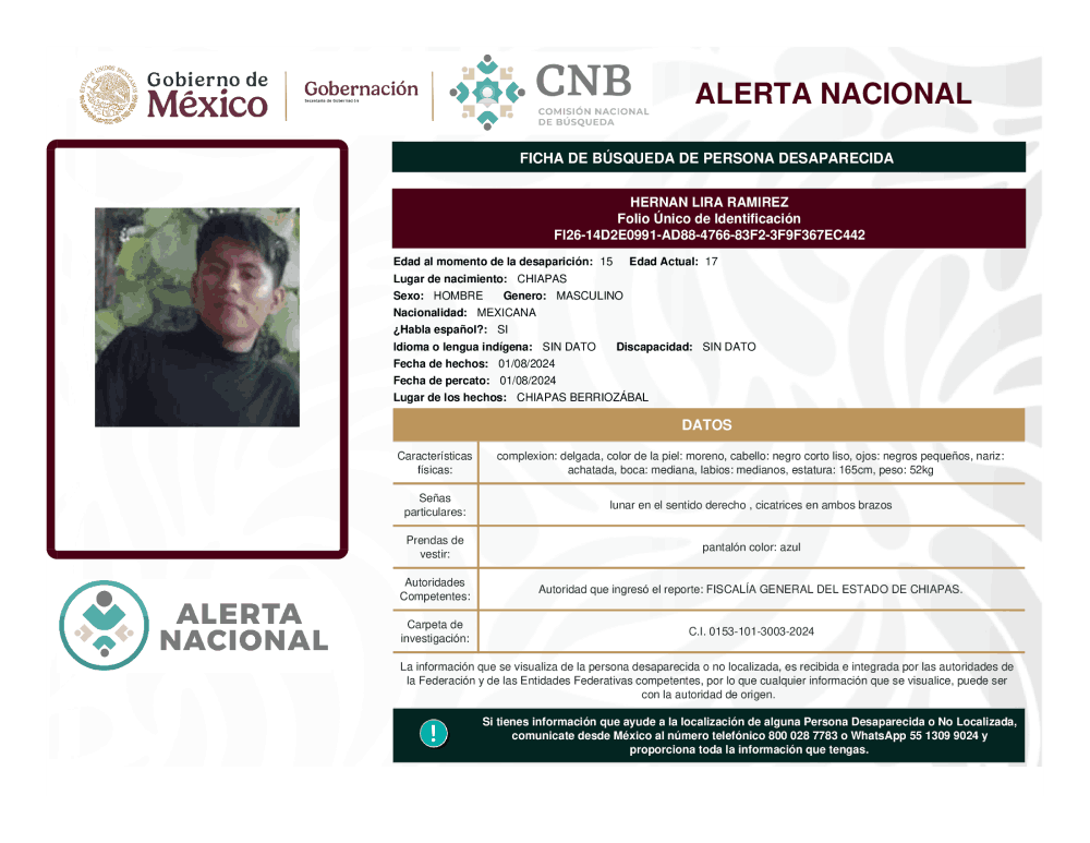 Persona desaparecida Hernan Lira Ramírez