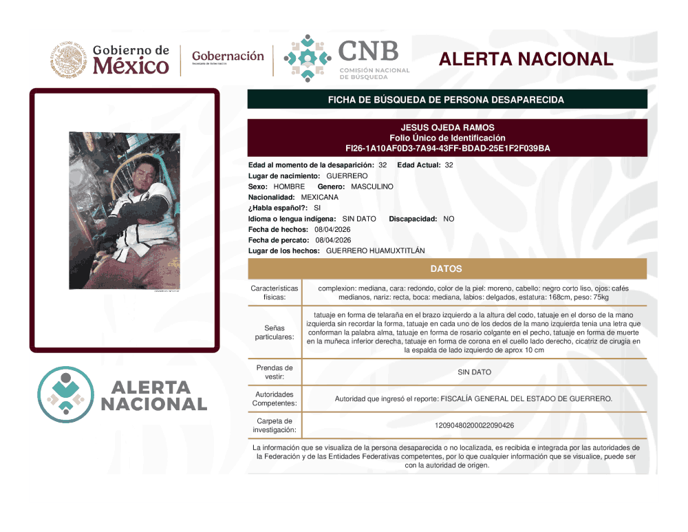 Persona desaparecida Jesús Ojeda Ramos