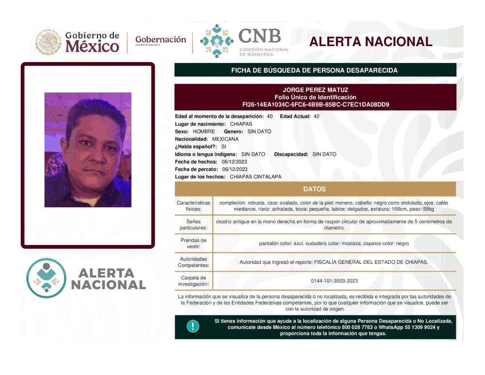 Persona desaparecida Jorge Pérez Matuz