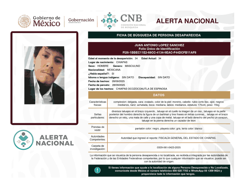 Persona desaparecida Juan Antonio López Sánchez