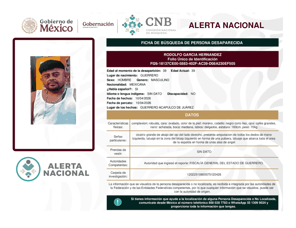 Persona desaparecida Rodolfo García Hernández