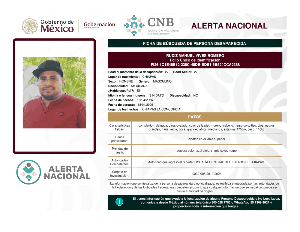 Persona desaparecida Rudiz Manuel Vives Romero