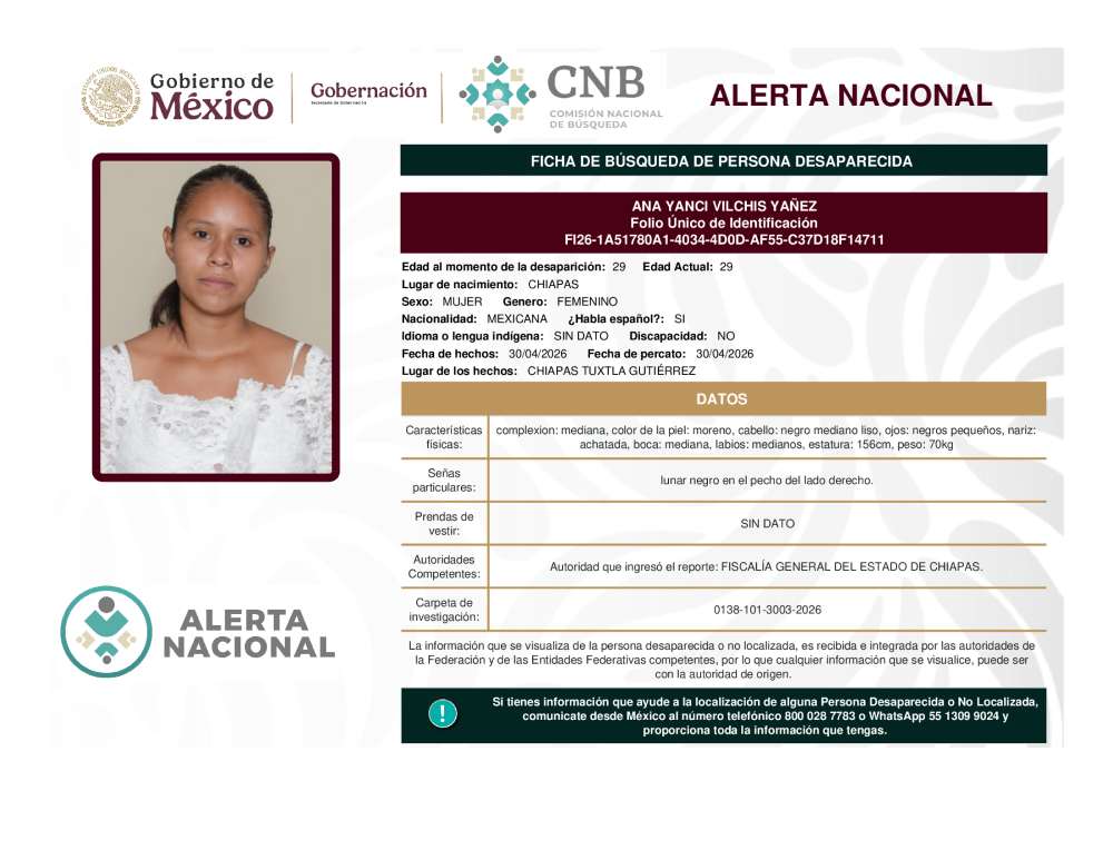 Persona desaparecida Ana Yanci Vilchis Yañez