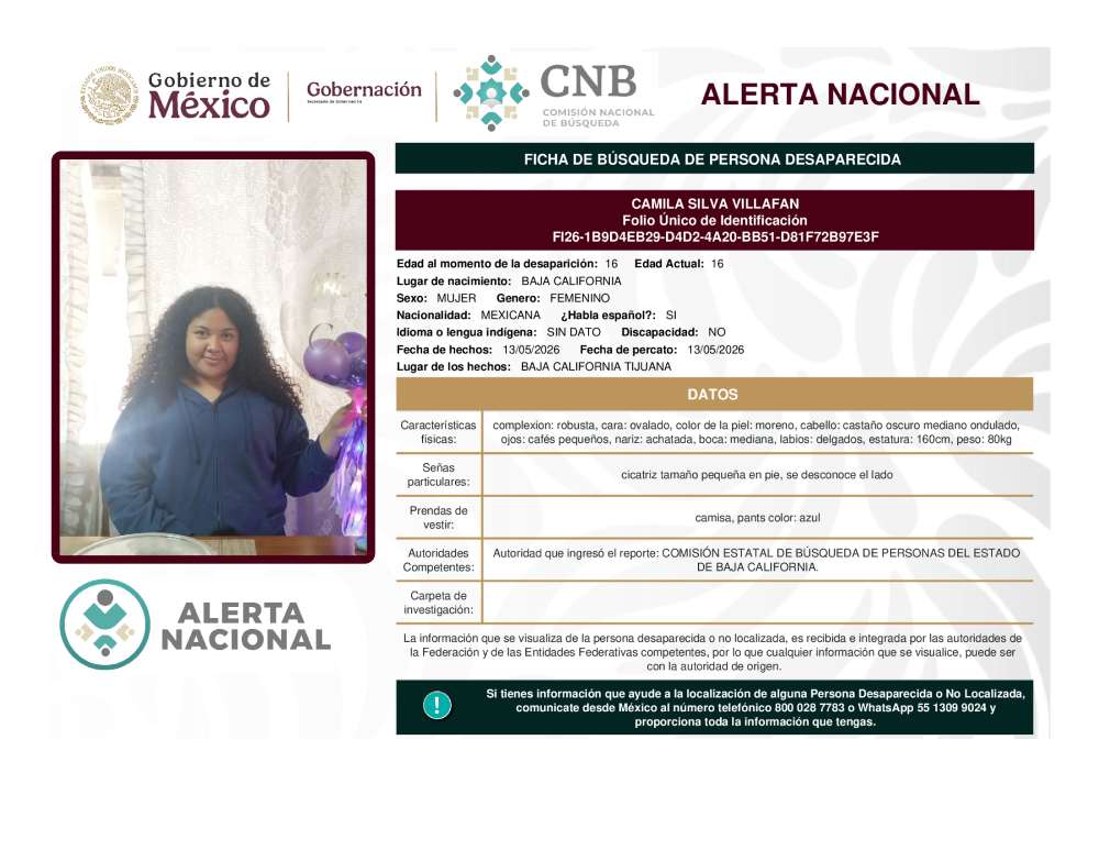 Persona desaparecida Camila Silva Villafan