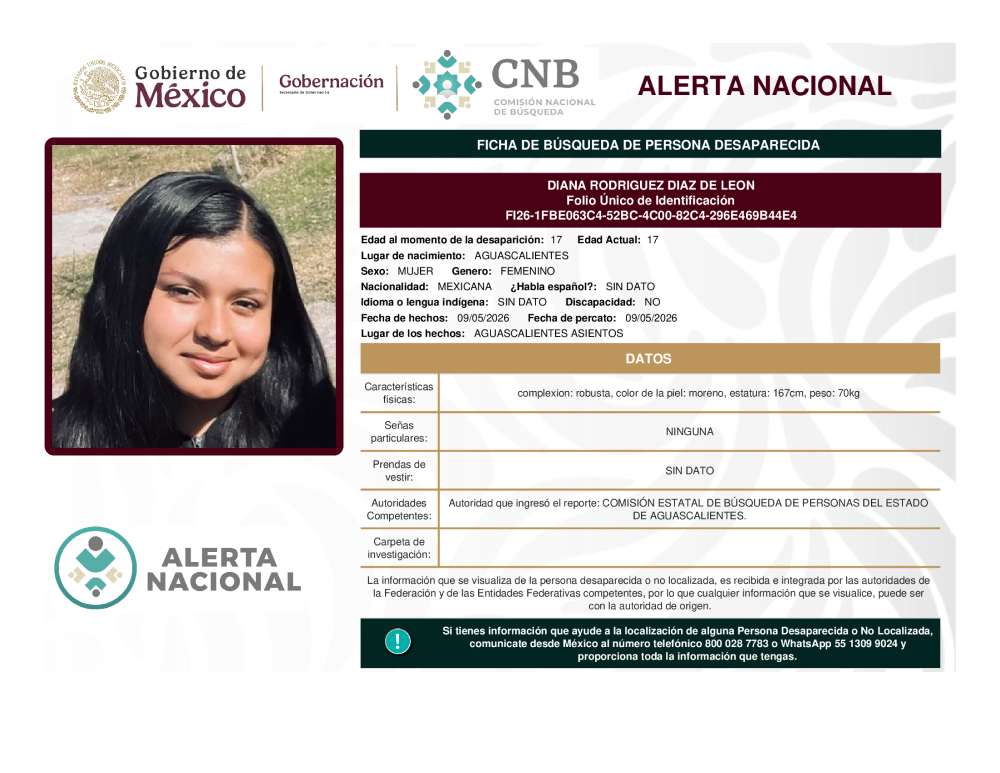 Persona desaparecida Diana Rodriguez Diaz De Leon