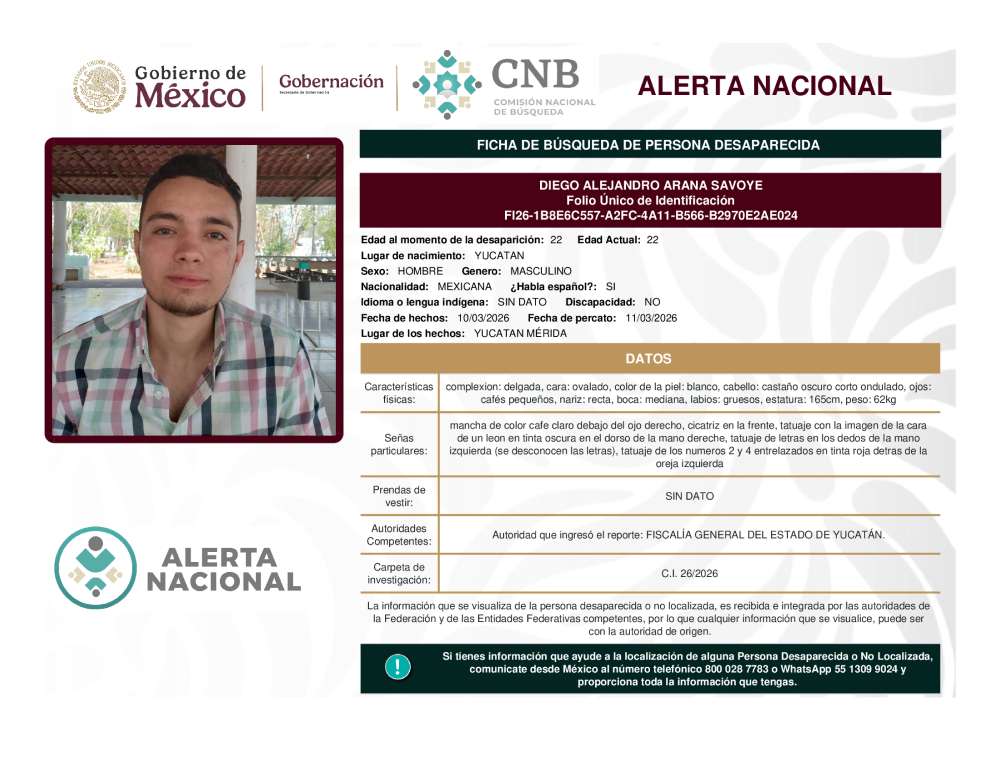 Persona desaparecida Diego Alejandro Arana Savoye
